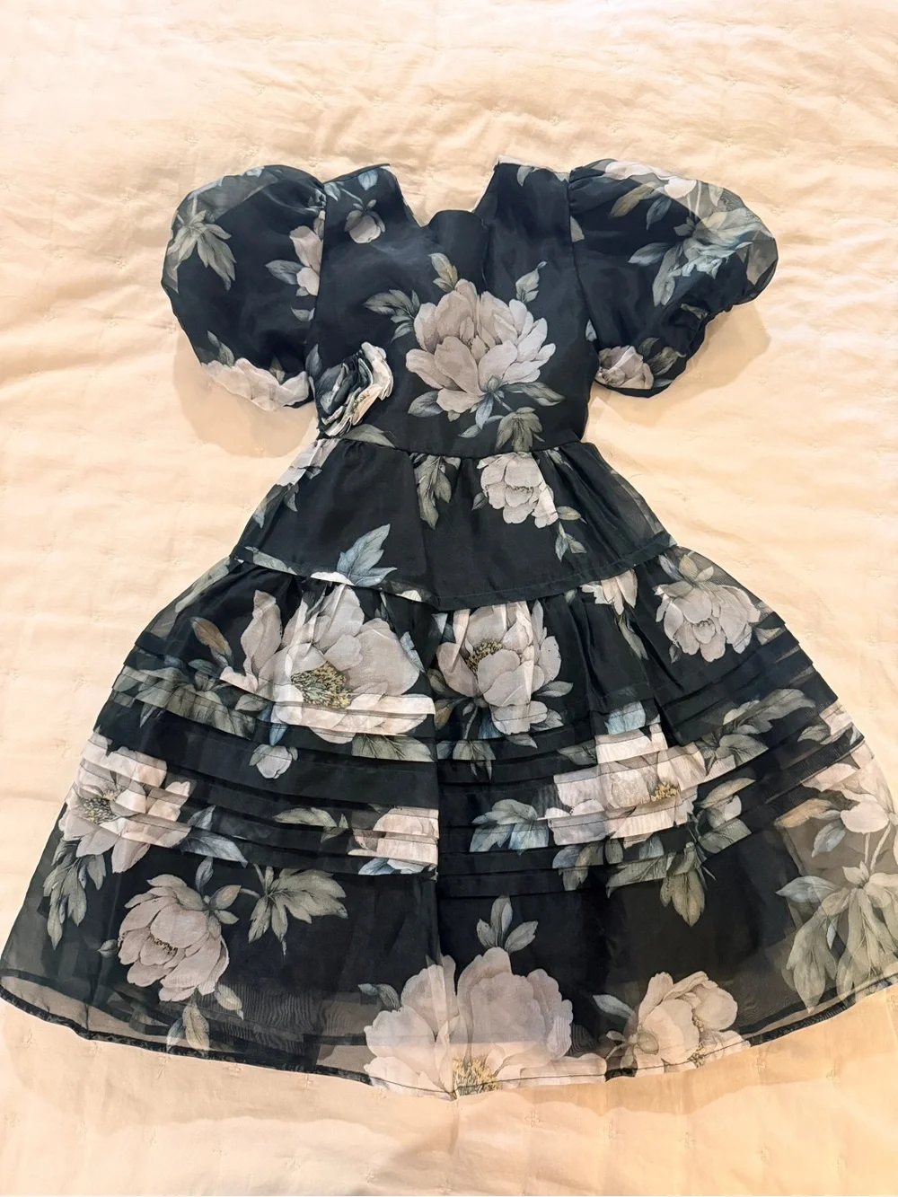 Laura Ashley Little Girl Wisely Puff Sleeve Floral Organza Party Dress Size 5